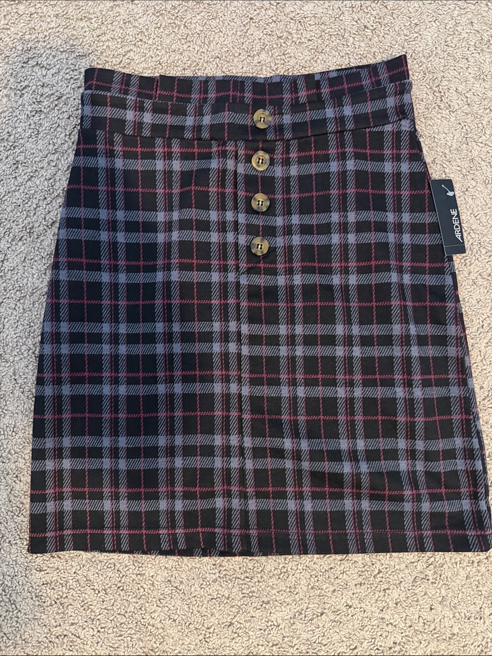 Ardene Black Plaid Mini Skirt with Red and Gray Accents
